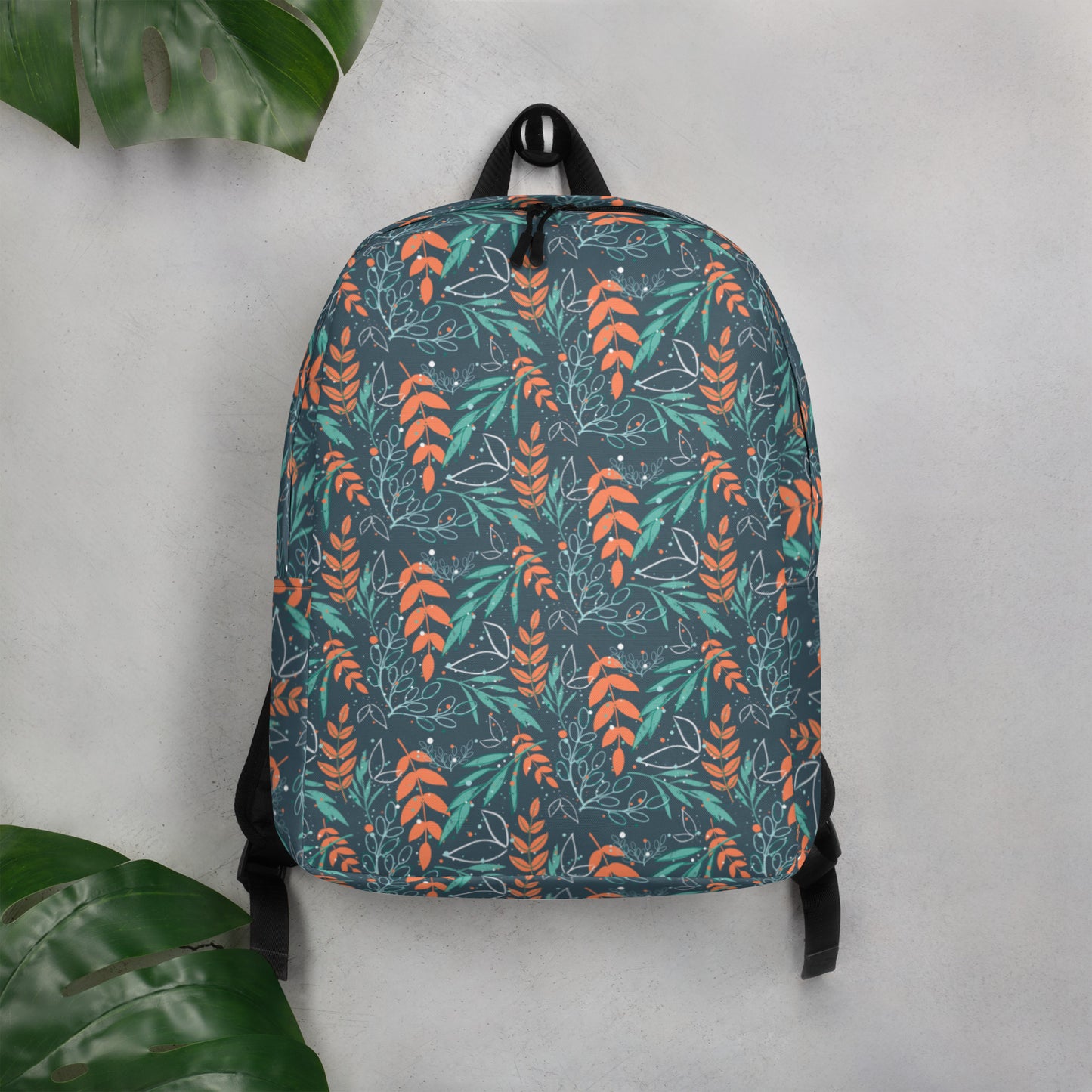 Minimalist Backpack, leaves blue