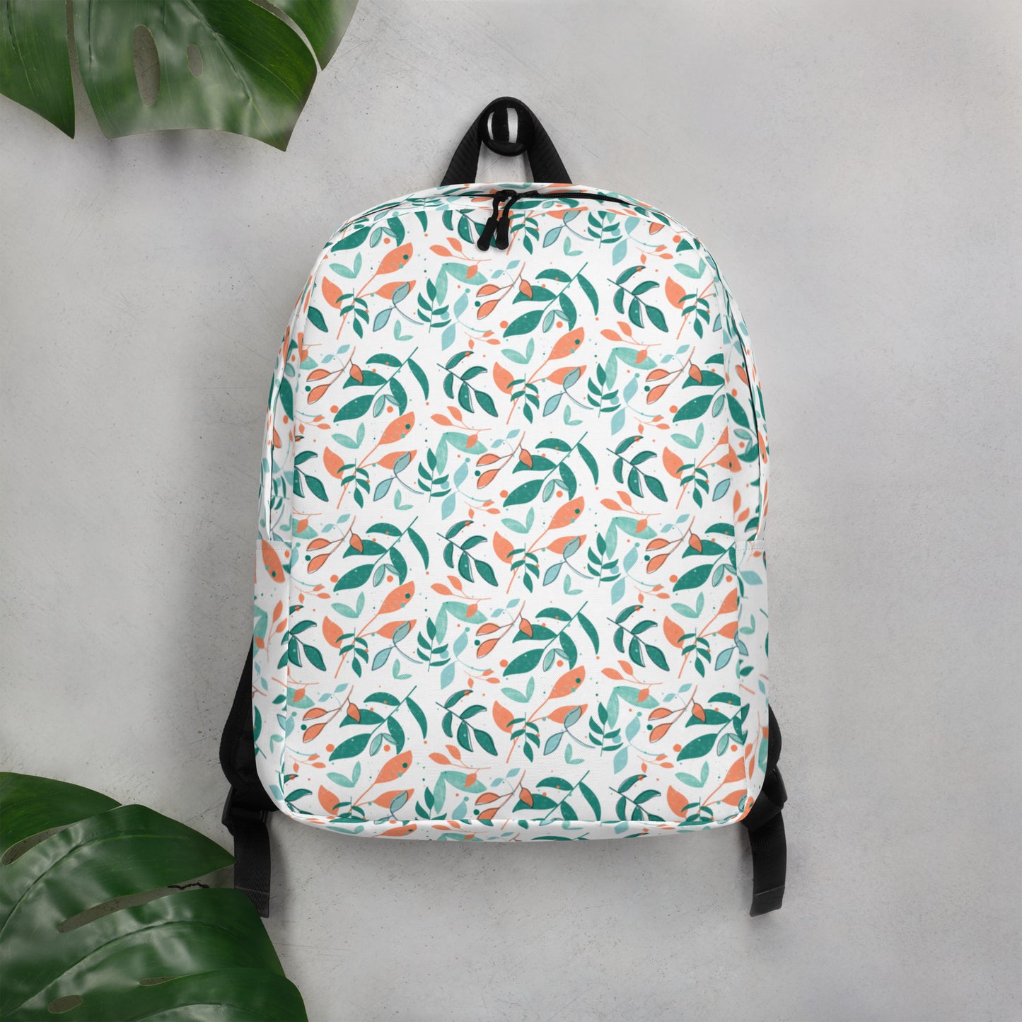 Minimalist Backpack, Leaves white