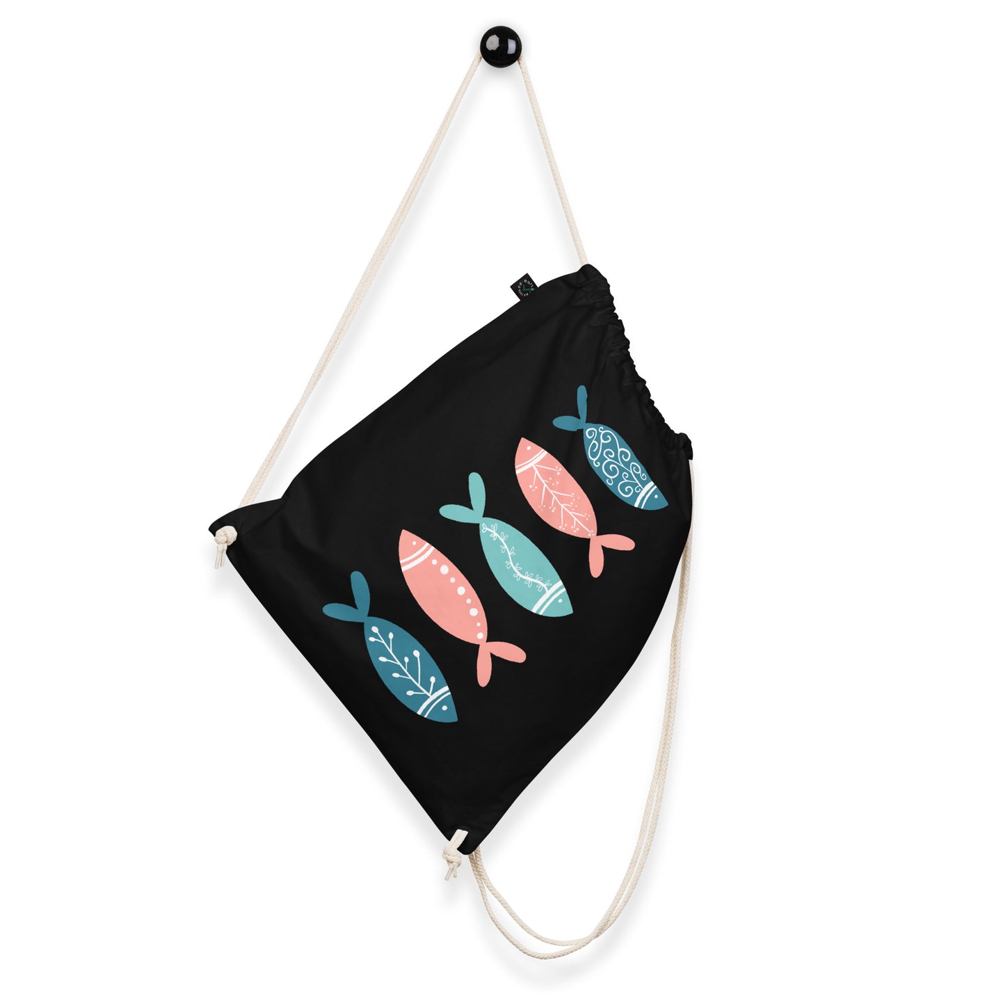 Organic cotton drawstring bag, Colorful fish