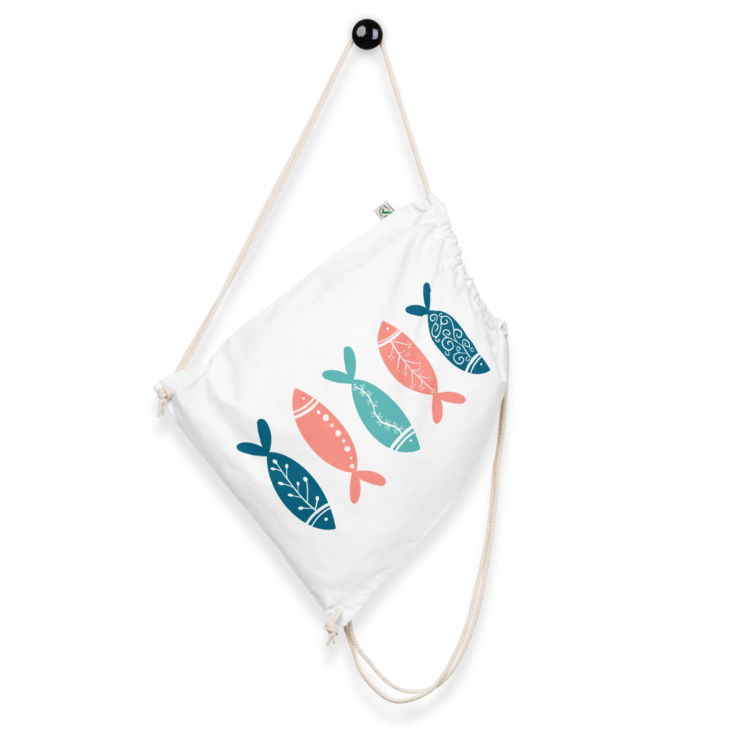 Organic cotton drawstring bag, Colorful fish