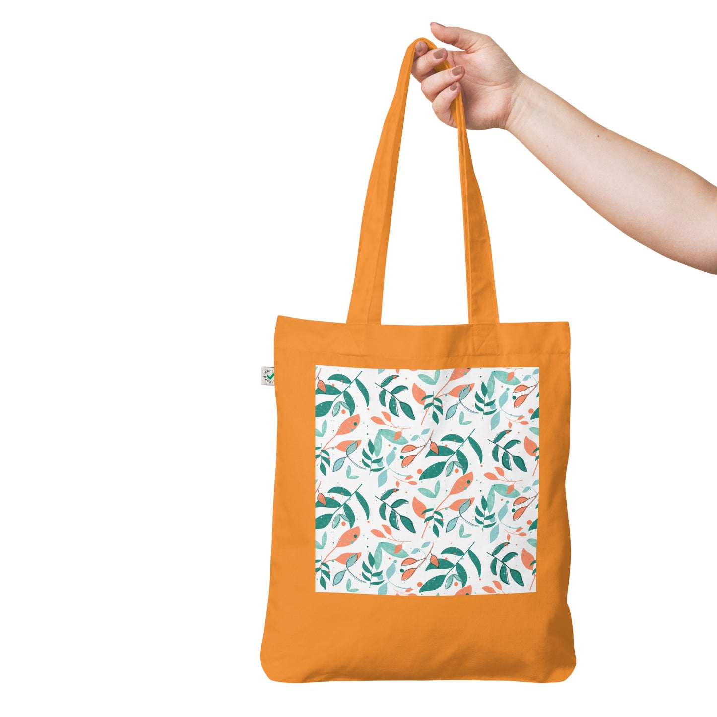 Organic fashion tote bag, Leaves white