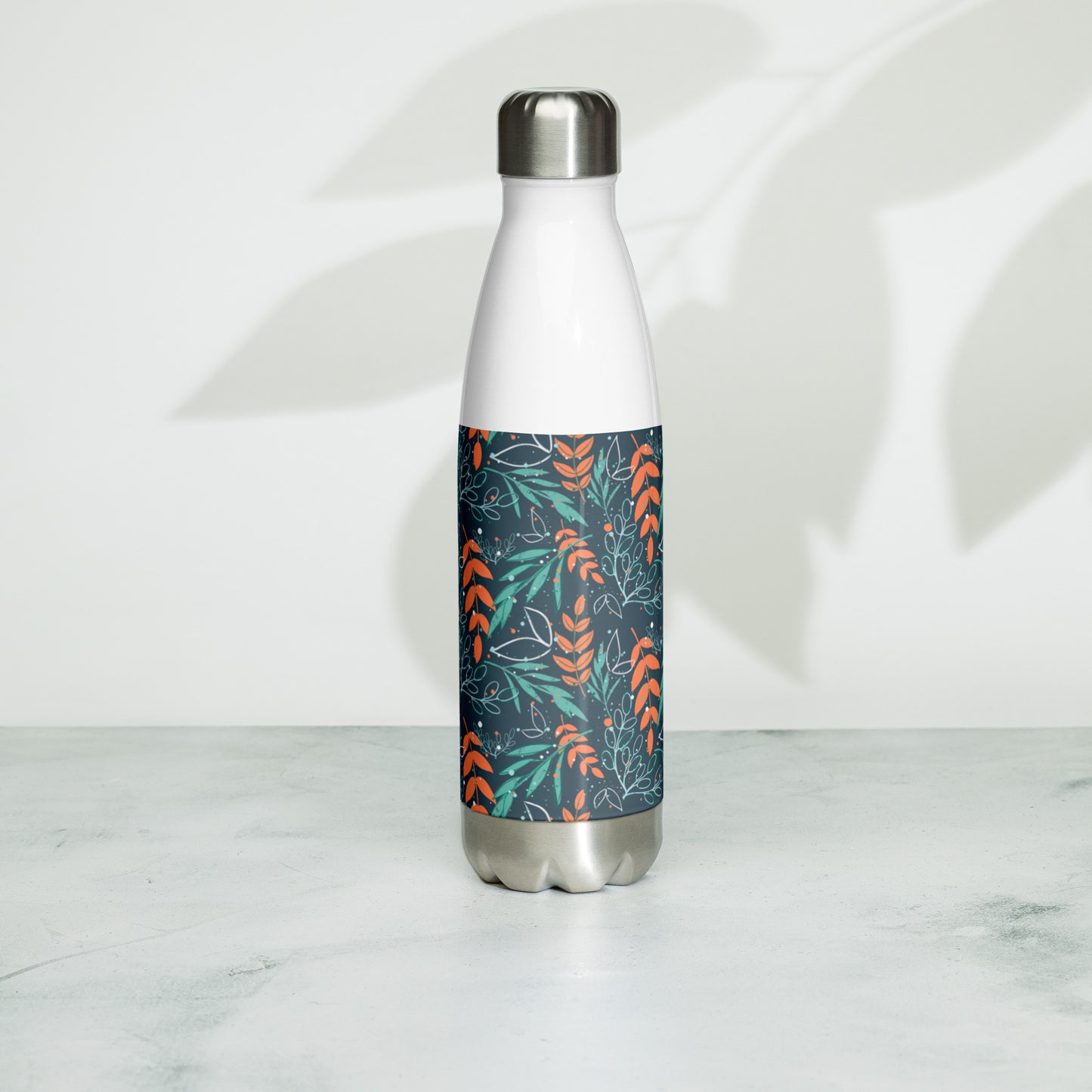 Stainless Steel Water Bottle, Leaves blue