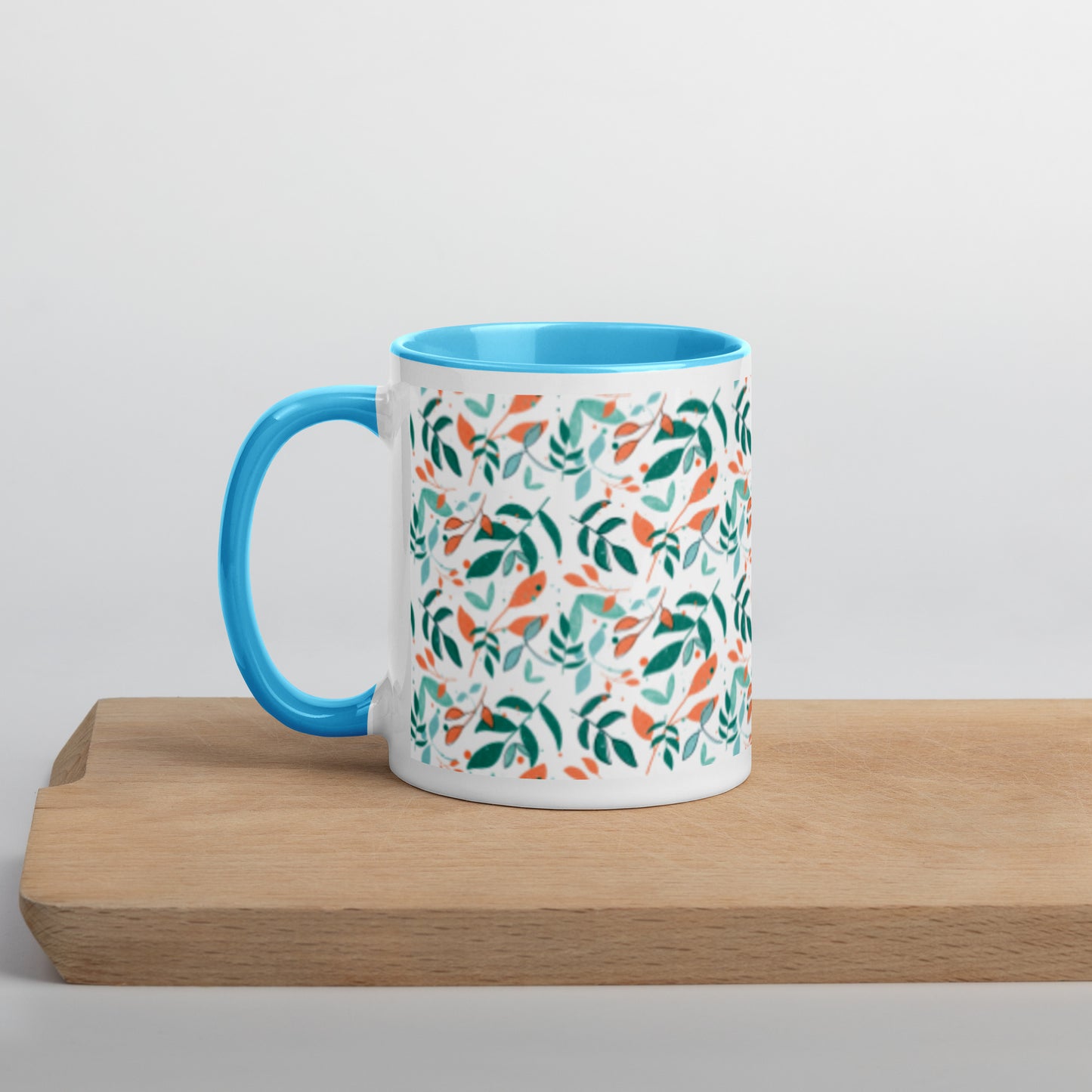 Mug with Color Inside, Leaves white
