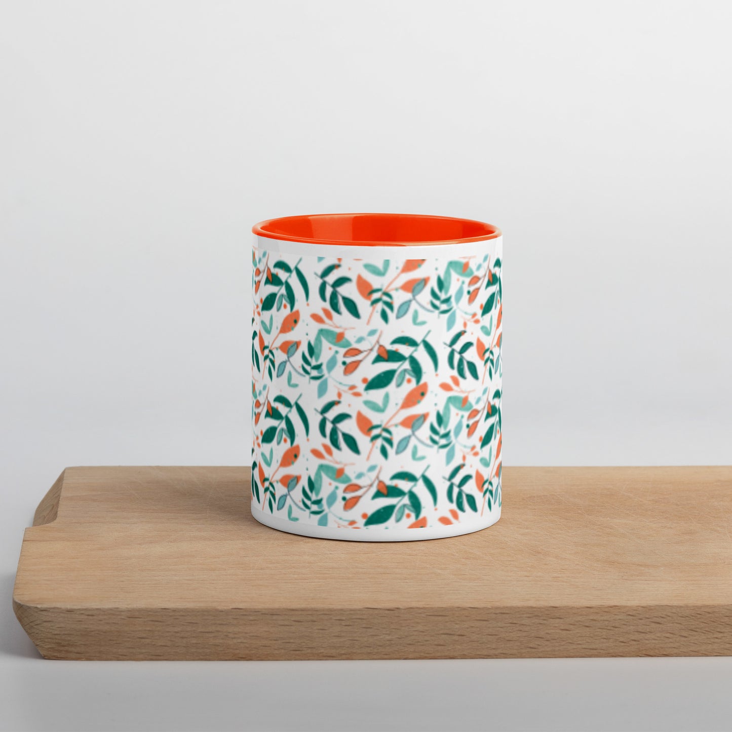 Mug with Color Inside, Leaves white