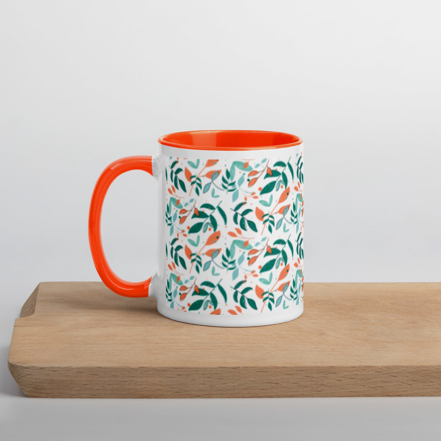 Mug with Color Inside, Leaves white
