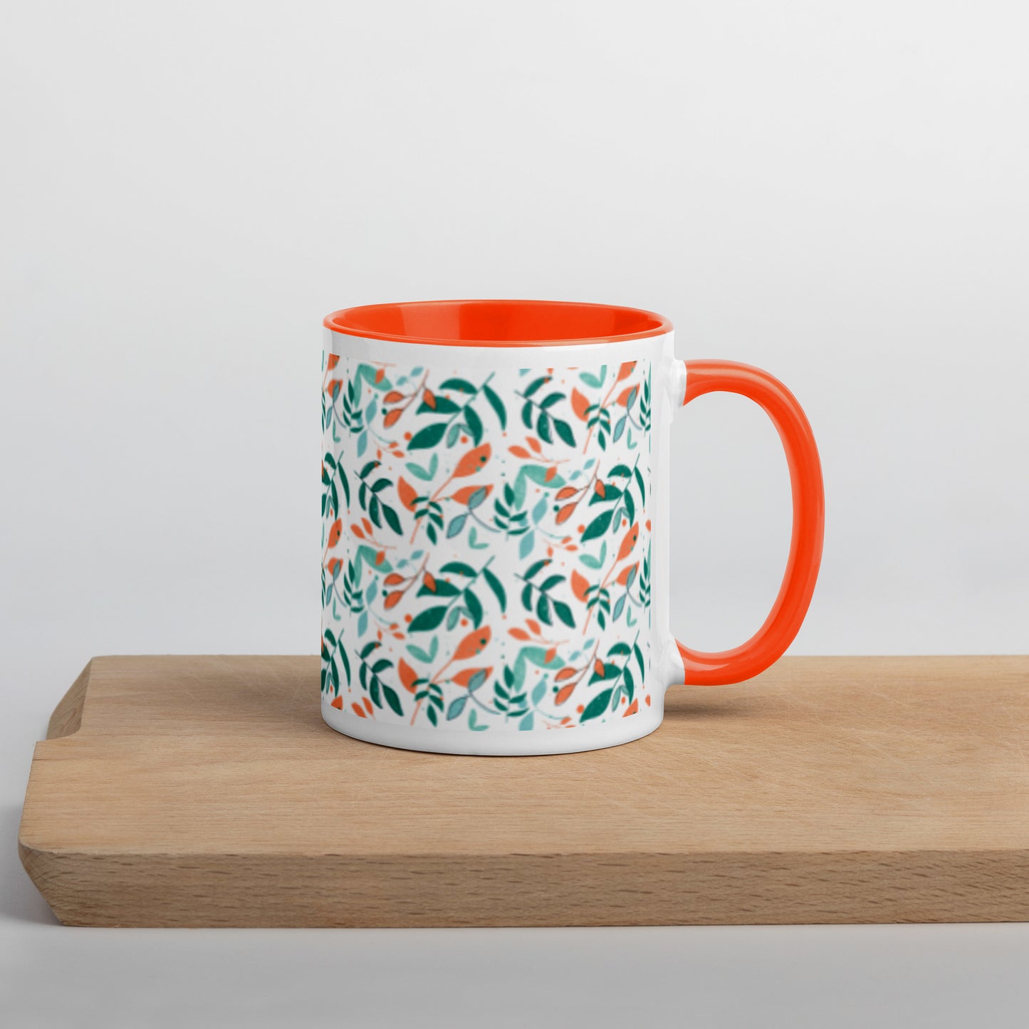 Mug with Color Inside, Leaves white