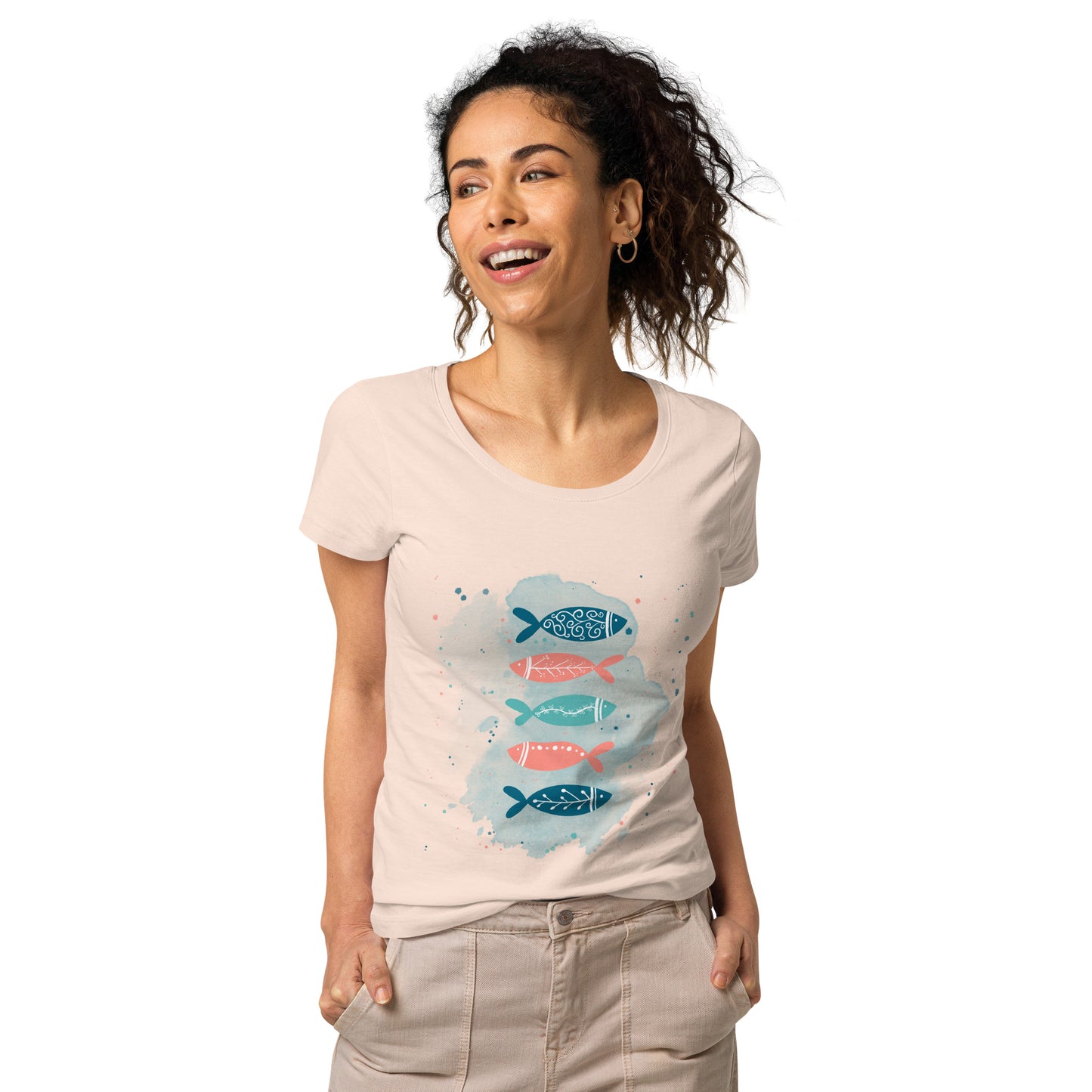 Women’s basic organic t-shirt, Colorful fish