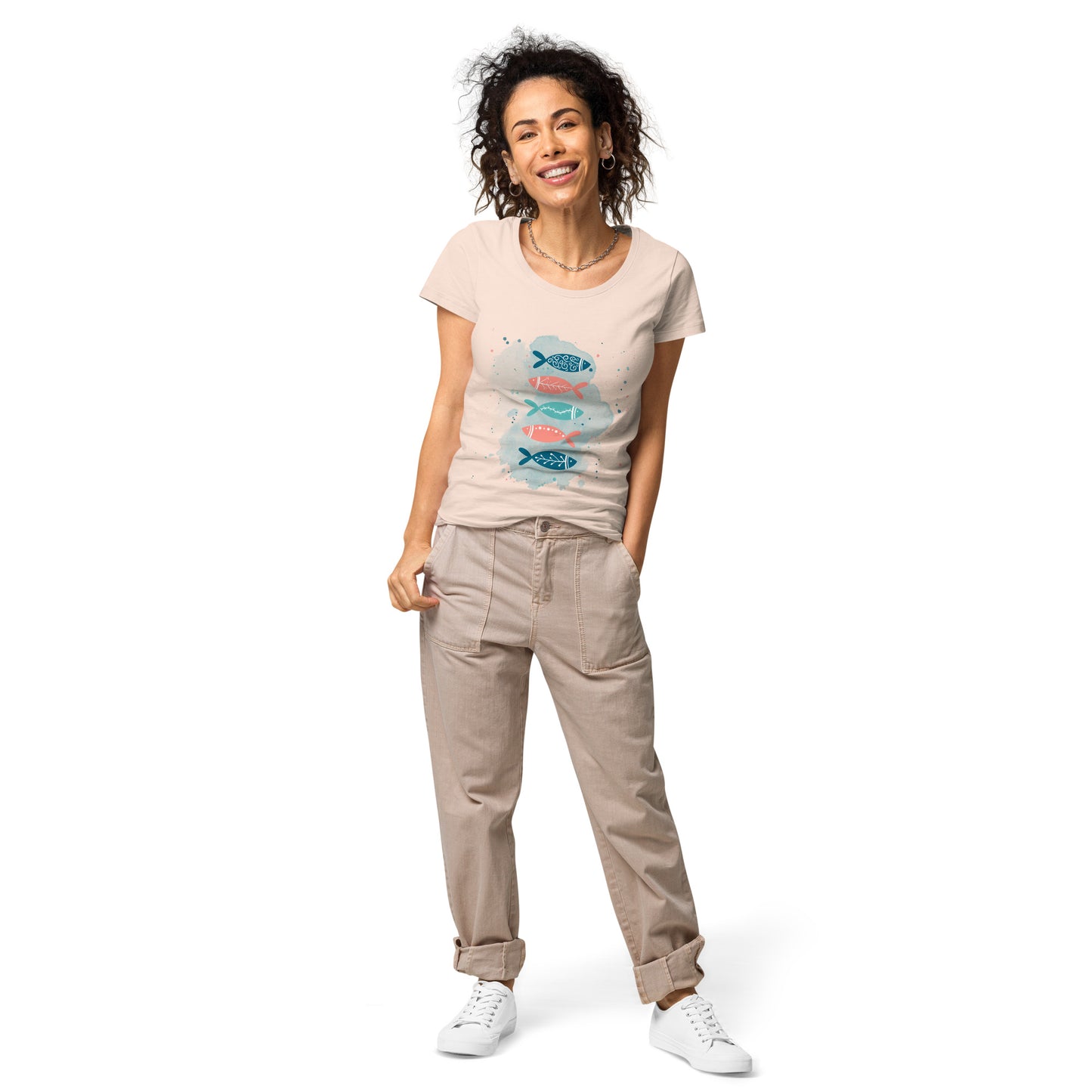 Women’s basic organic t-shirt, Colorful fish