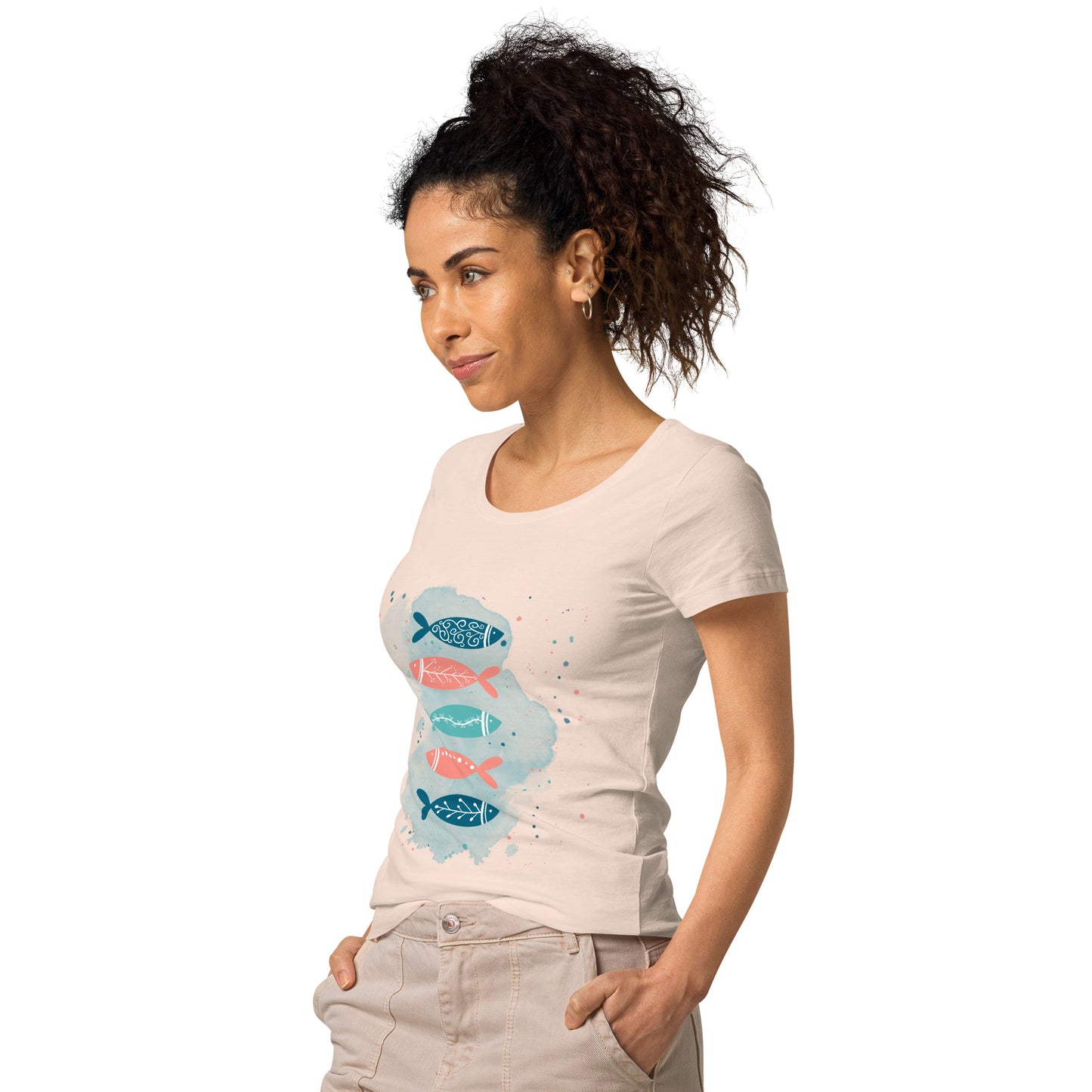 Women’s basic organic t-shirt, Colorful fish