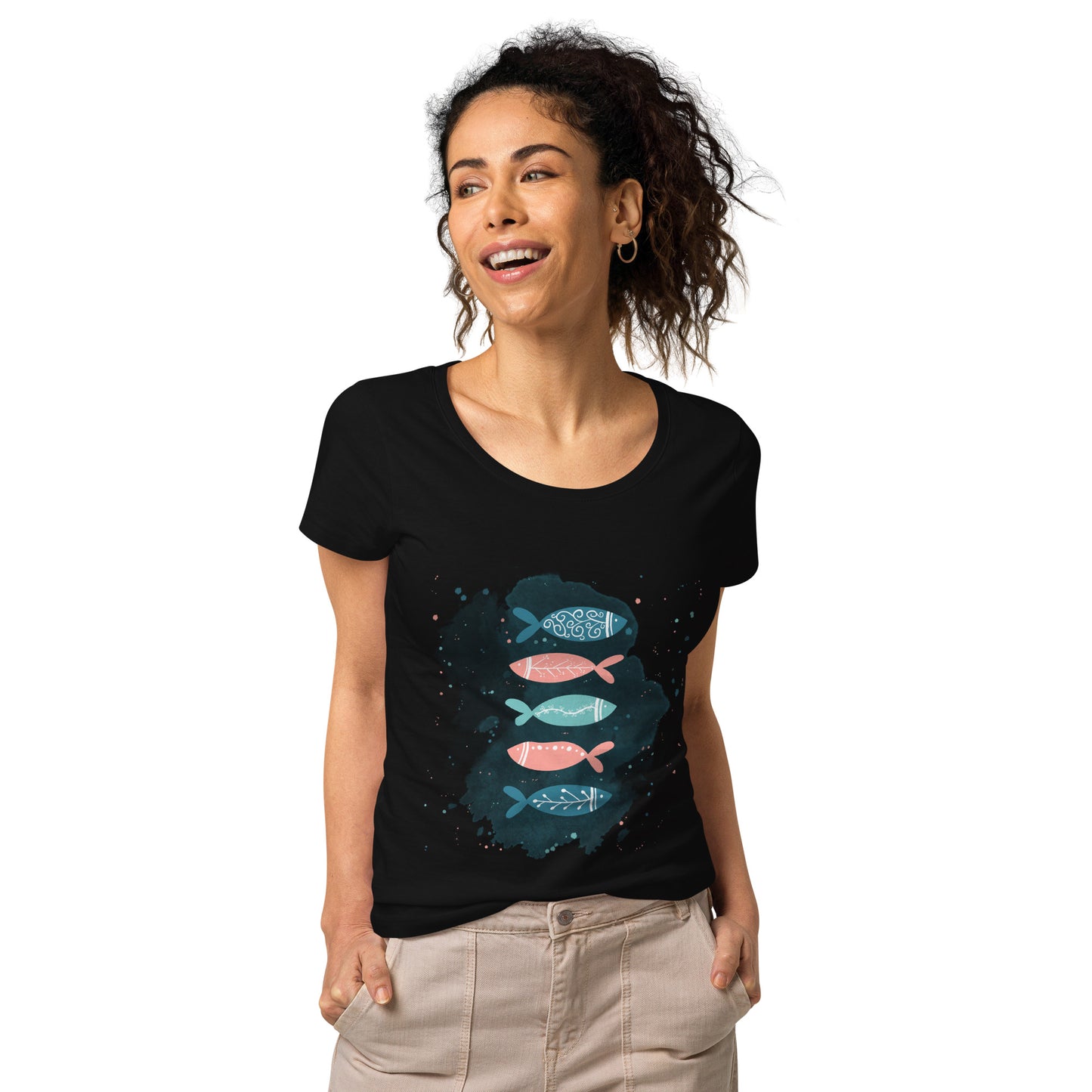 Women’s basic organic t-shirt, Colorful fish