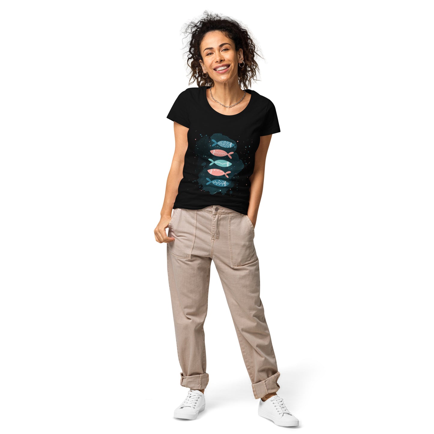 Women’s basic organic t-shirt, Colorful fish
