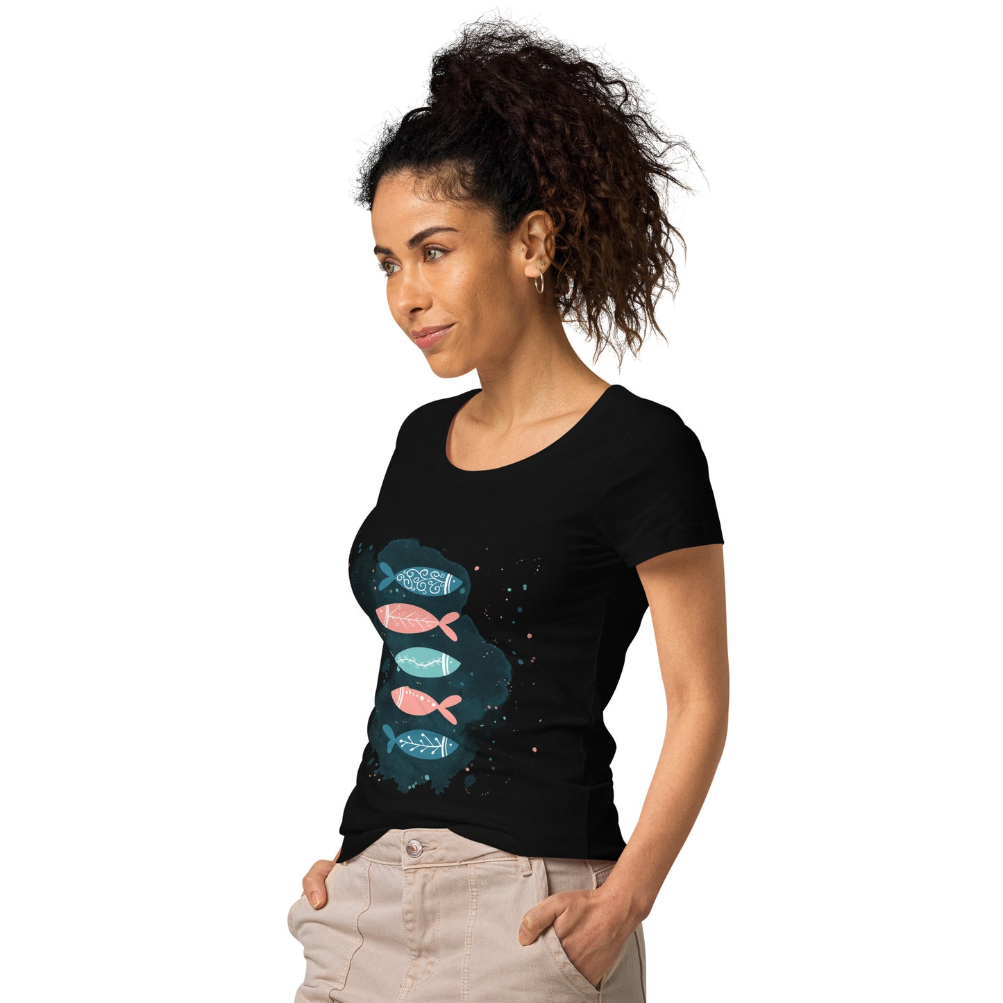 Women’s basic organic t-shirt, Colorful fish