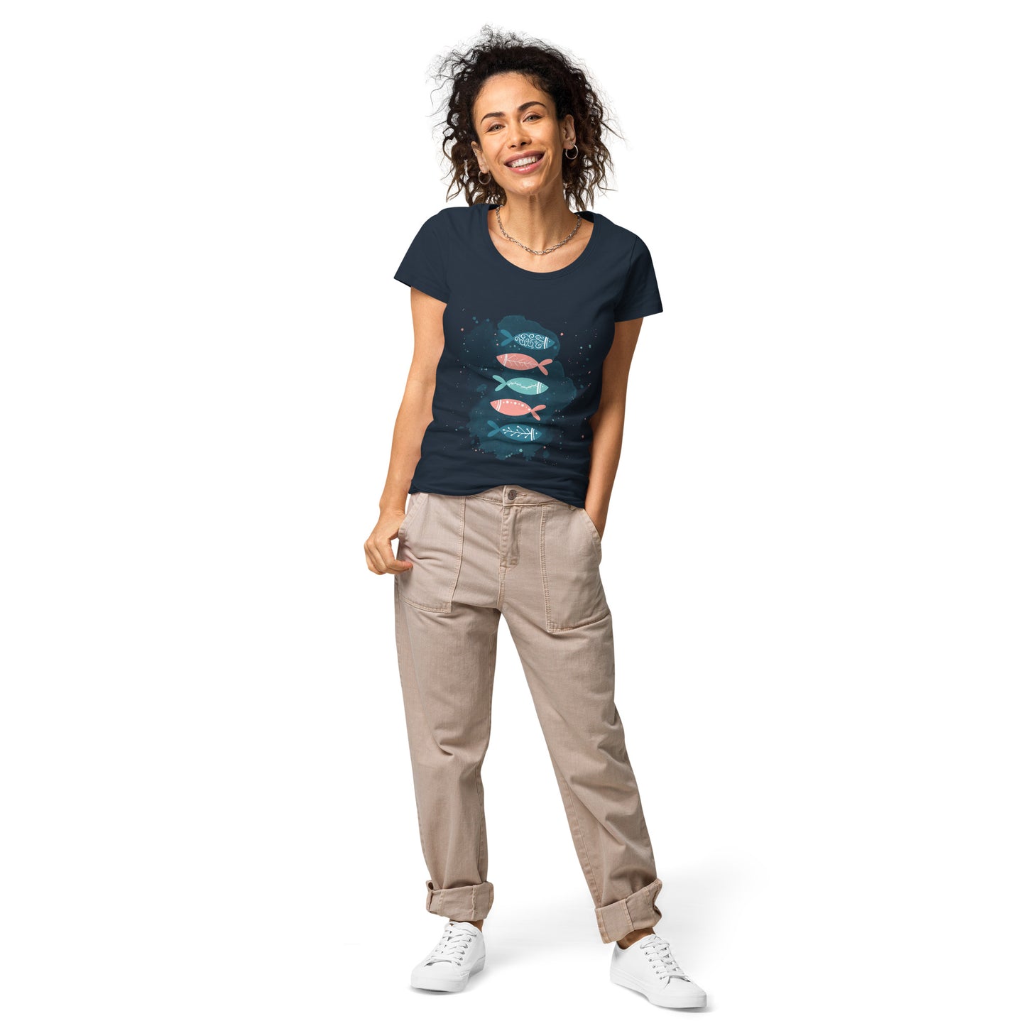Women’s basic organic t-shirt, Colorful fish