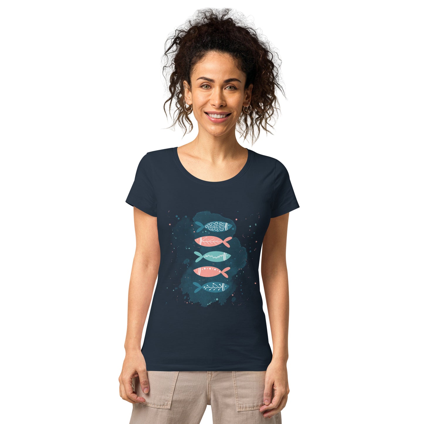Women’s basic organic t-shirt, Colorful fish
