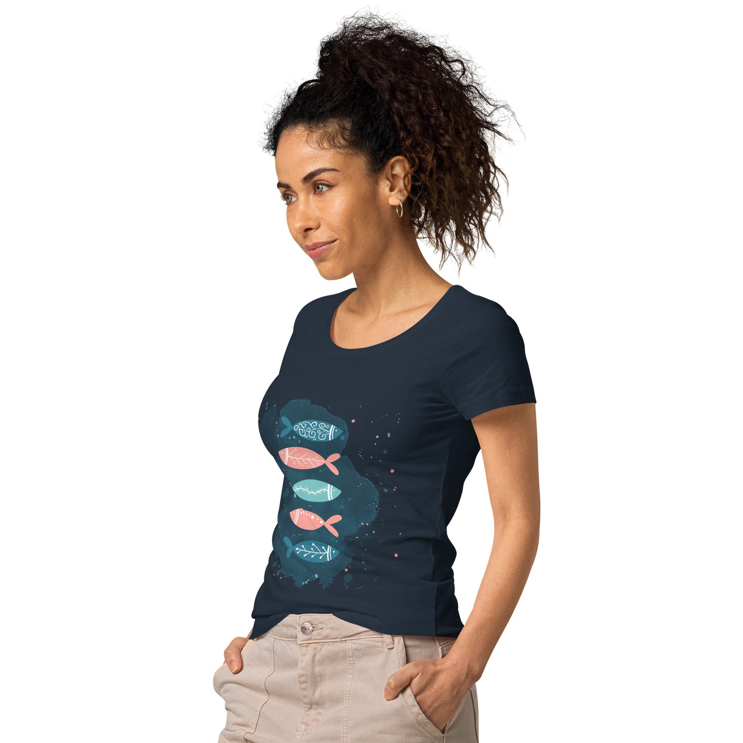 Women’s basic organic t-shirt, Colorful fish