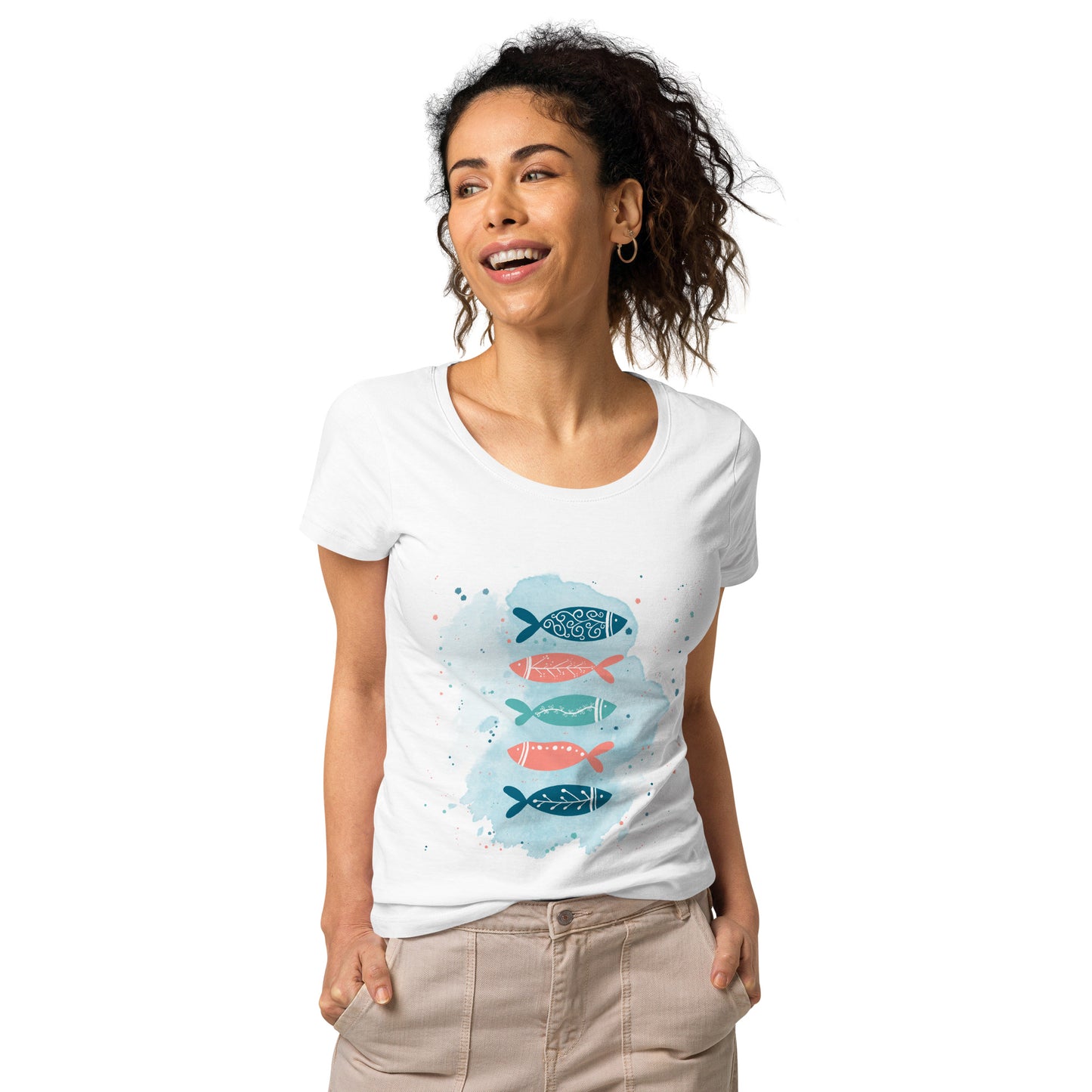 Women’s basic organic t-shirt, Colorful fish