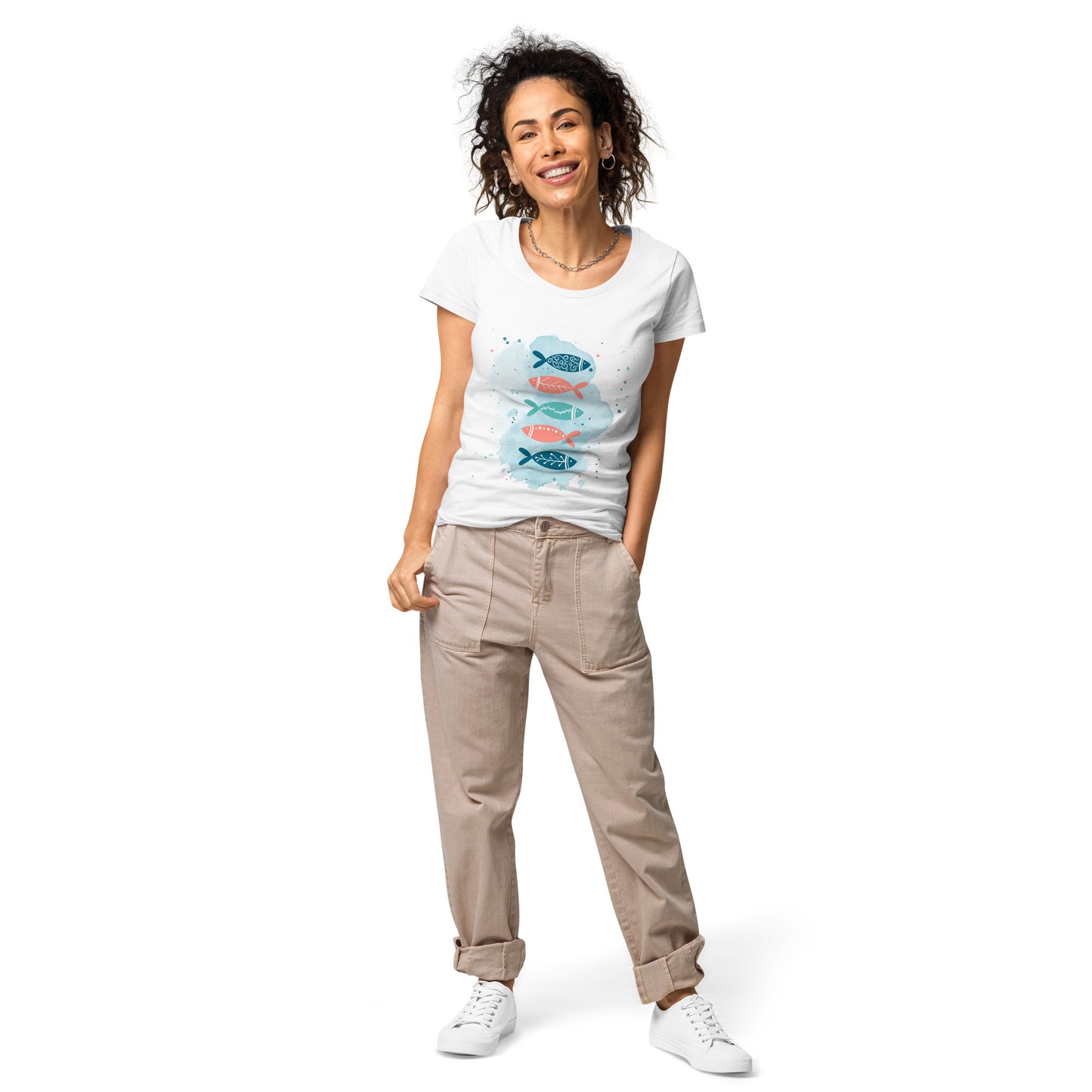 Women’s basic organic t-shirt, Colorful fish