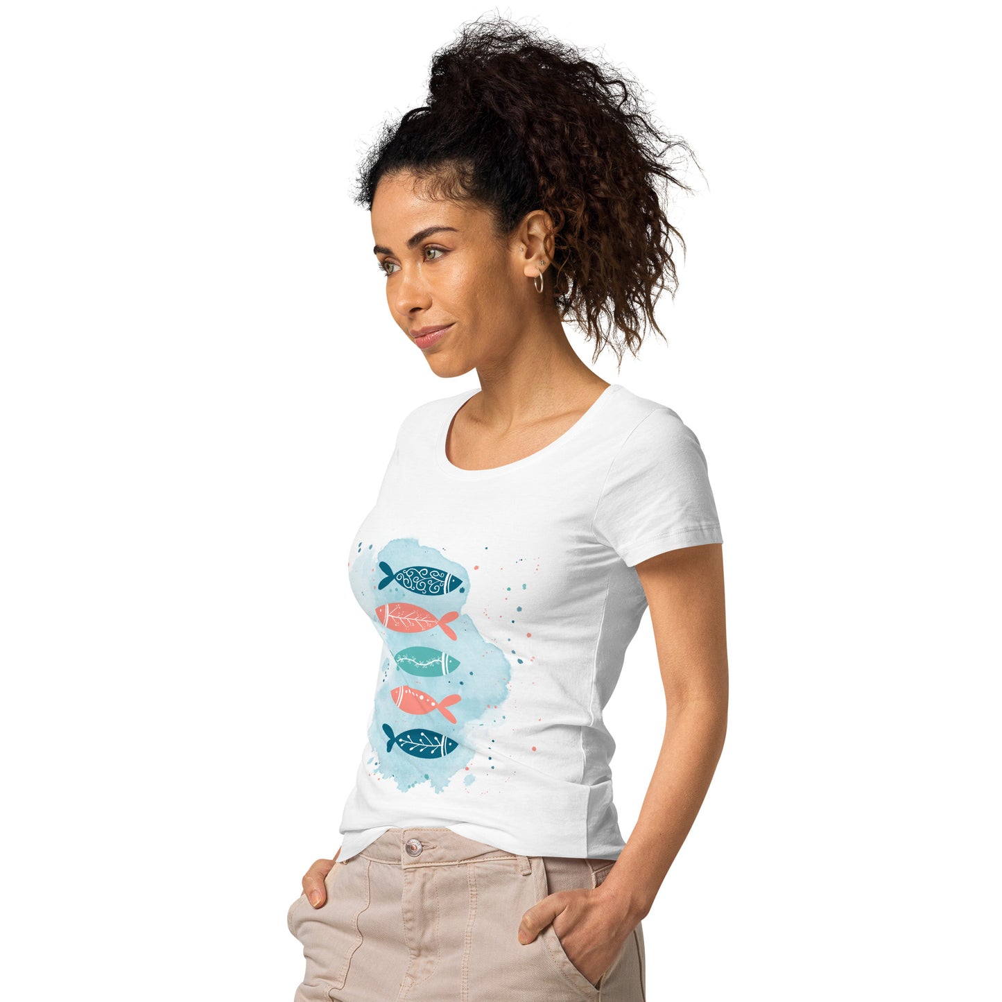 Women’s basic organic t-shirt, Colorful fish