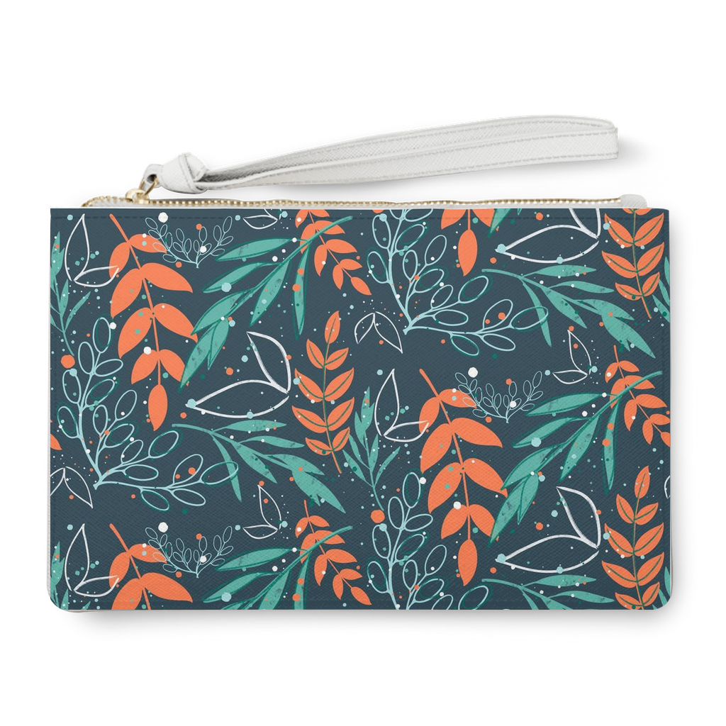 Clutch Bag, Leaves blue