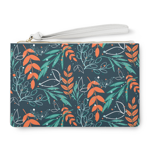 Clutch Bag, Leaves blue