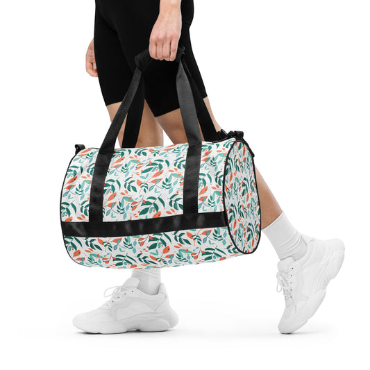 All-over print gym bag, Leaves white