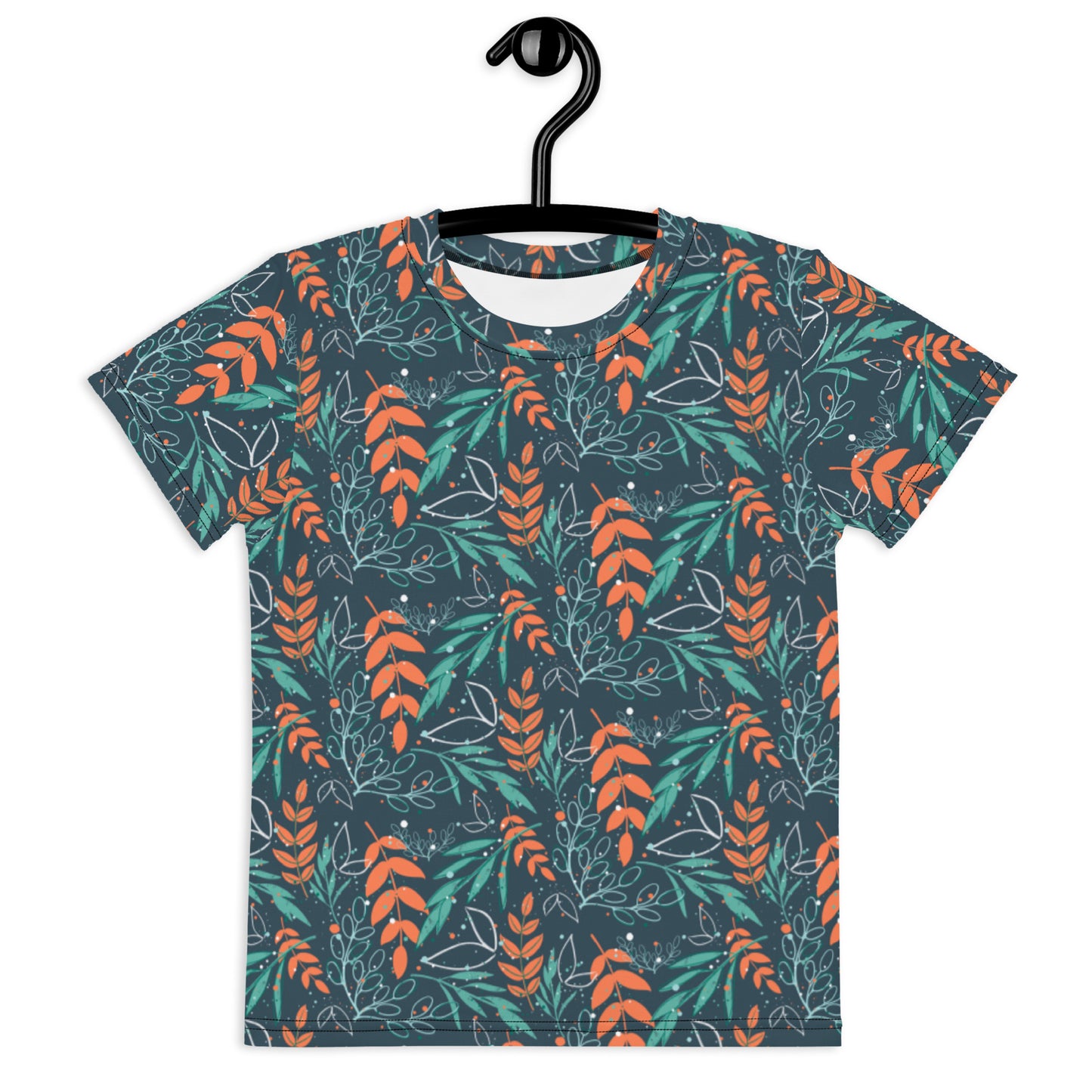 Kids crew neck t-shirt, Leaves blue