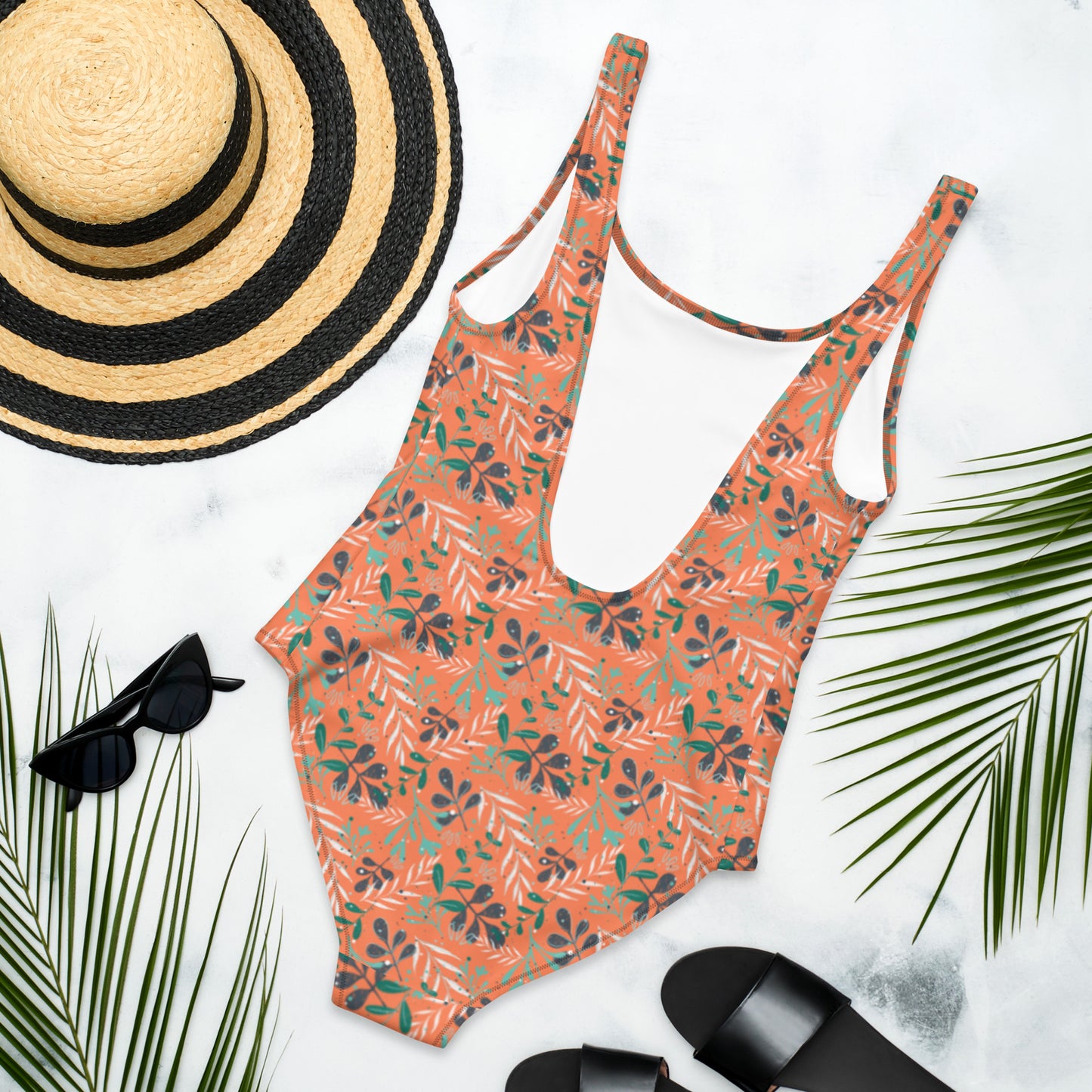 One-Piece Swimsuit, Leaves orange