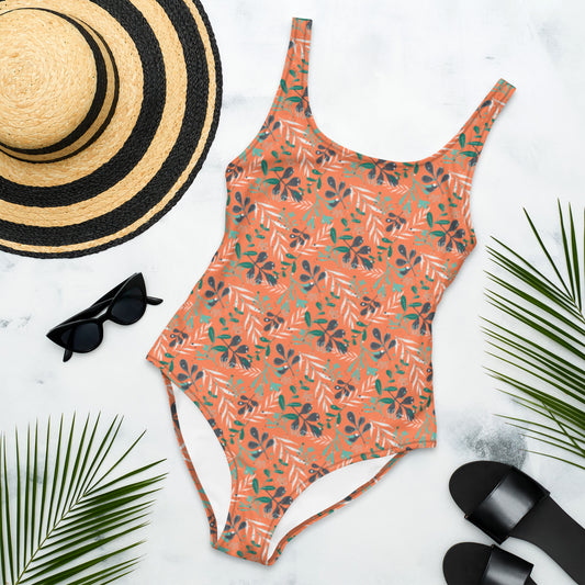 One-Piece Swimsuit, Leaves orange