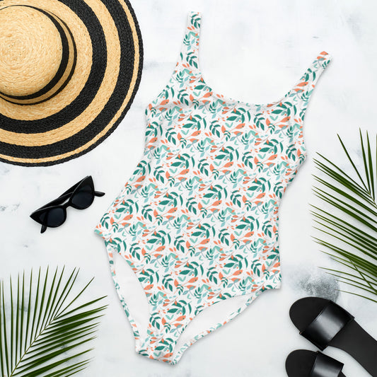 One-Piece Swimsuit, Leaves white