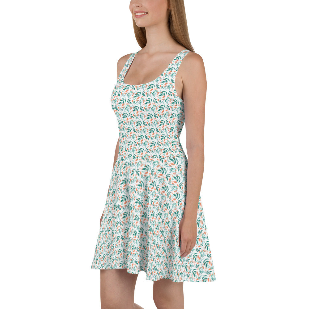 Skater Dress, Leaves white