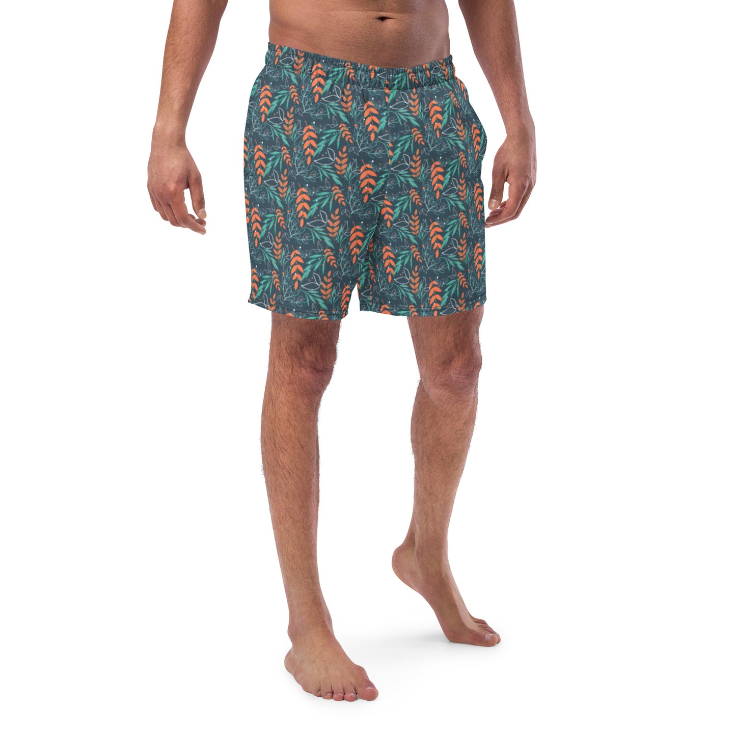 Men's swim trunks, Leaves blue