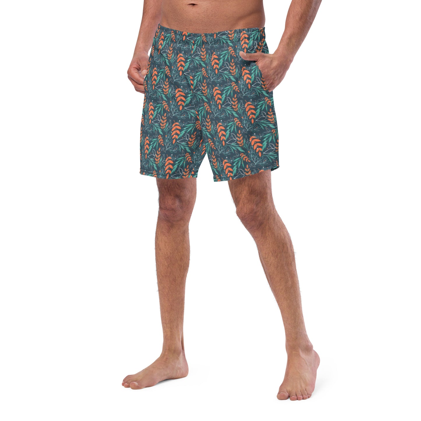 Men's swim trunks, Leaves blue