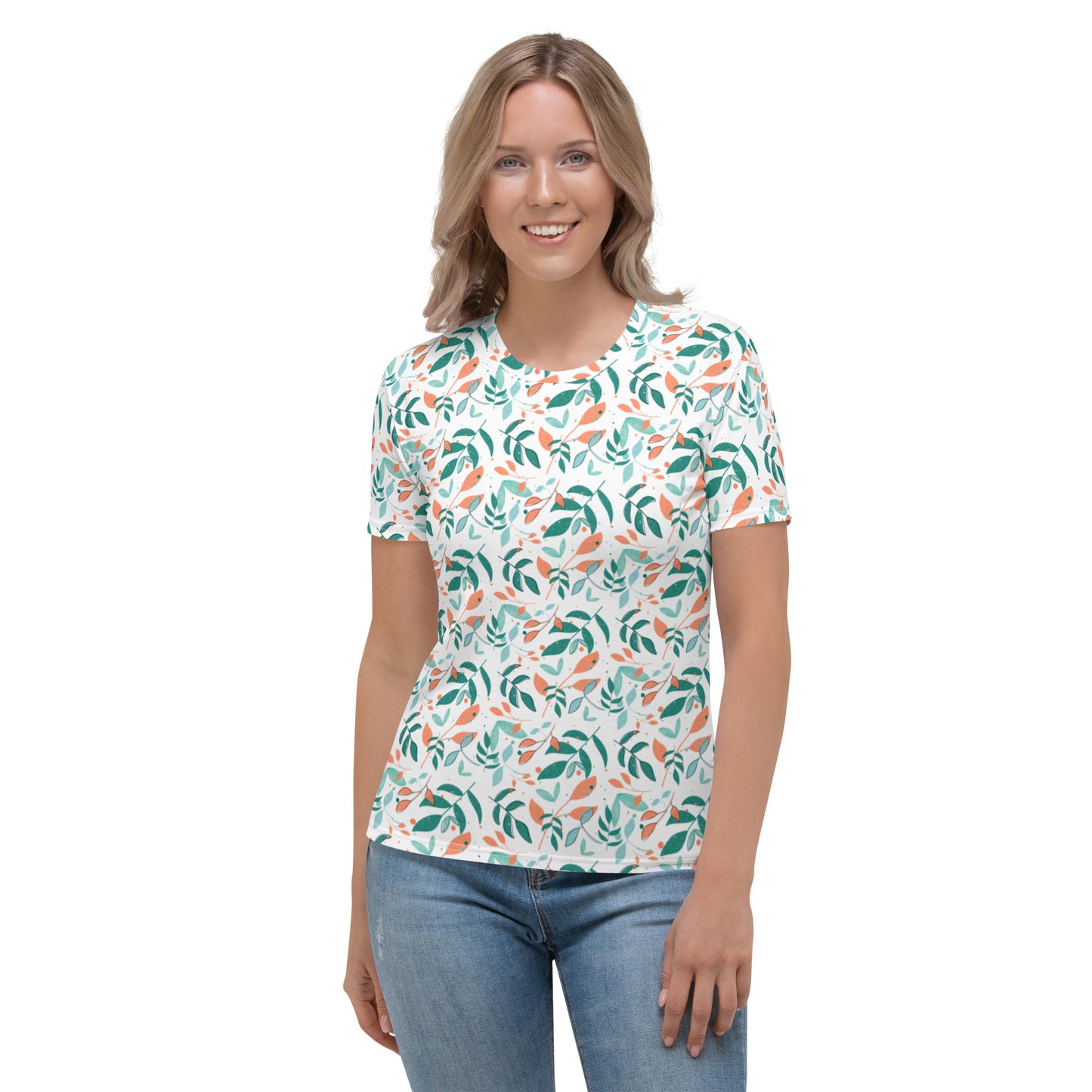 Women's T-shirt, Leaves white