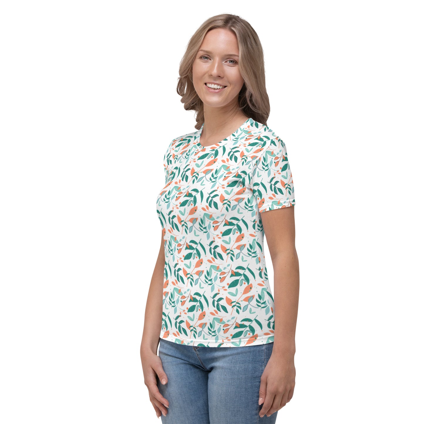 Women's T-shirt, Leaves white