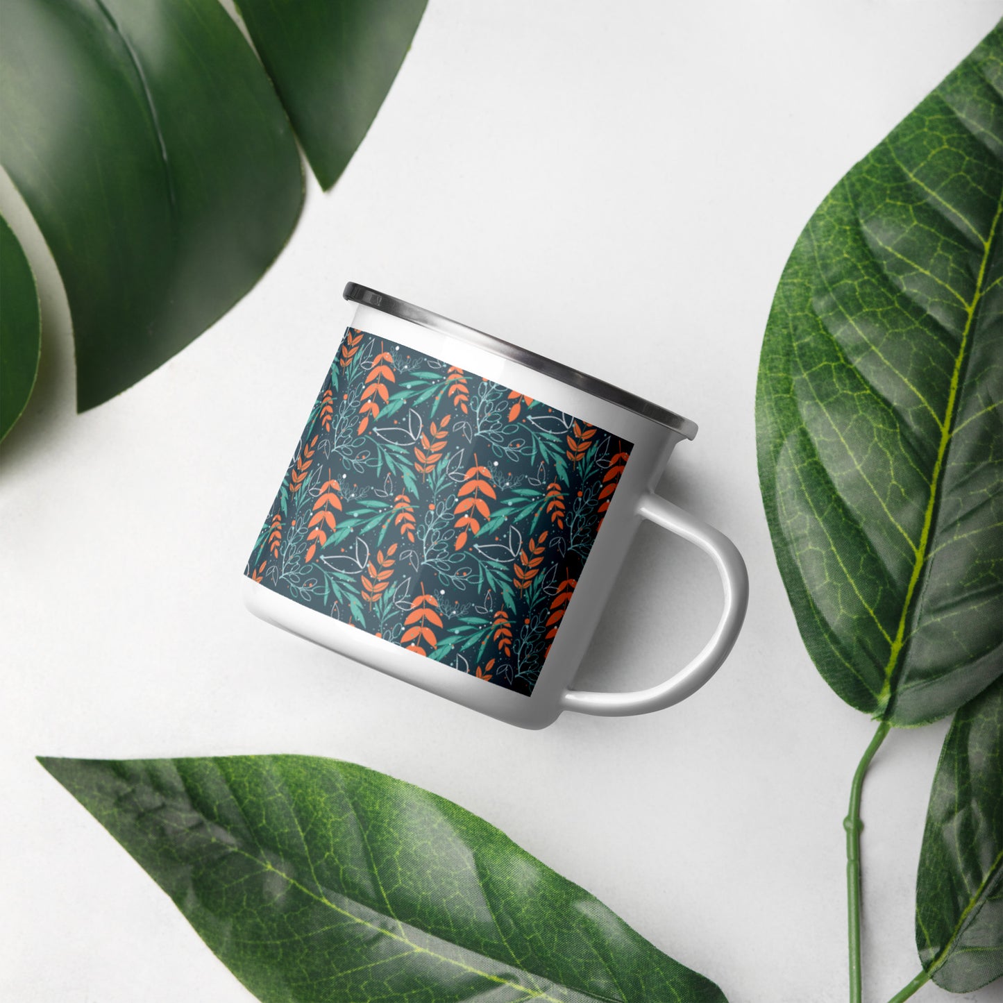 Enamel Mug, Leaves blue