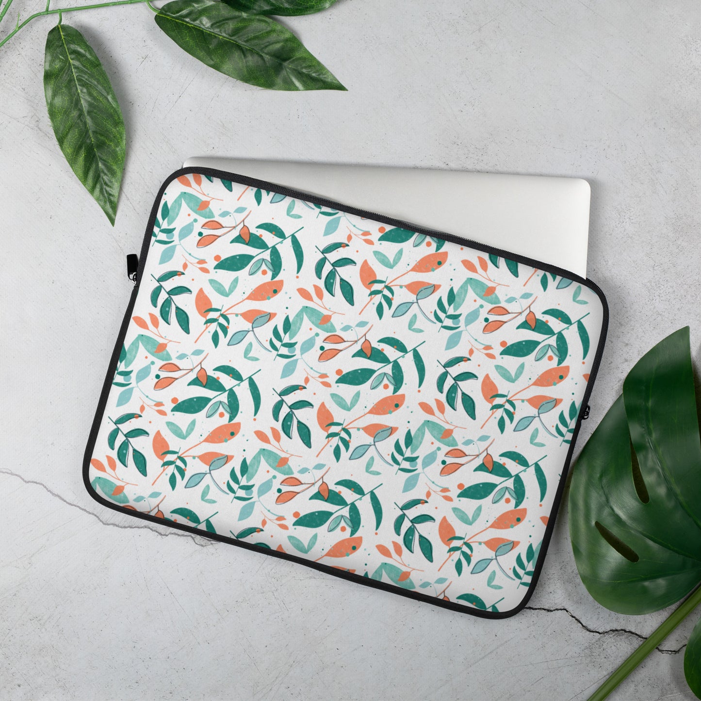 Laptop Sleeve, Leaves white