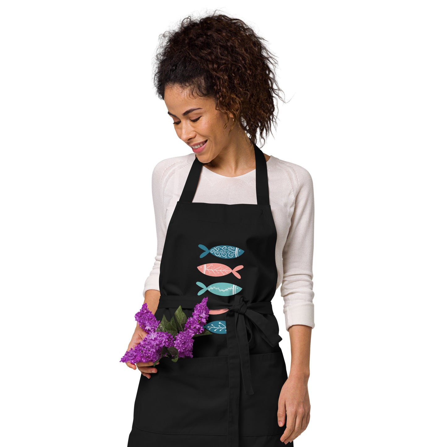 Organic cotton apron, Colorful fish