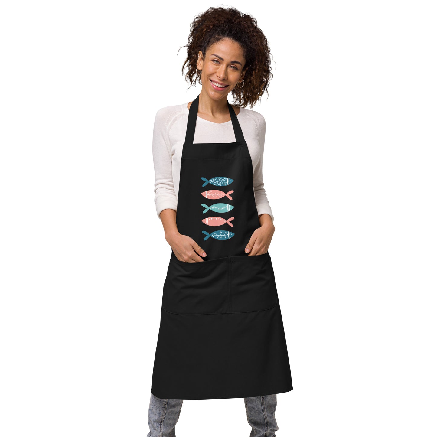 Organic cotton apron, Colorful fish