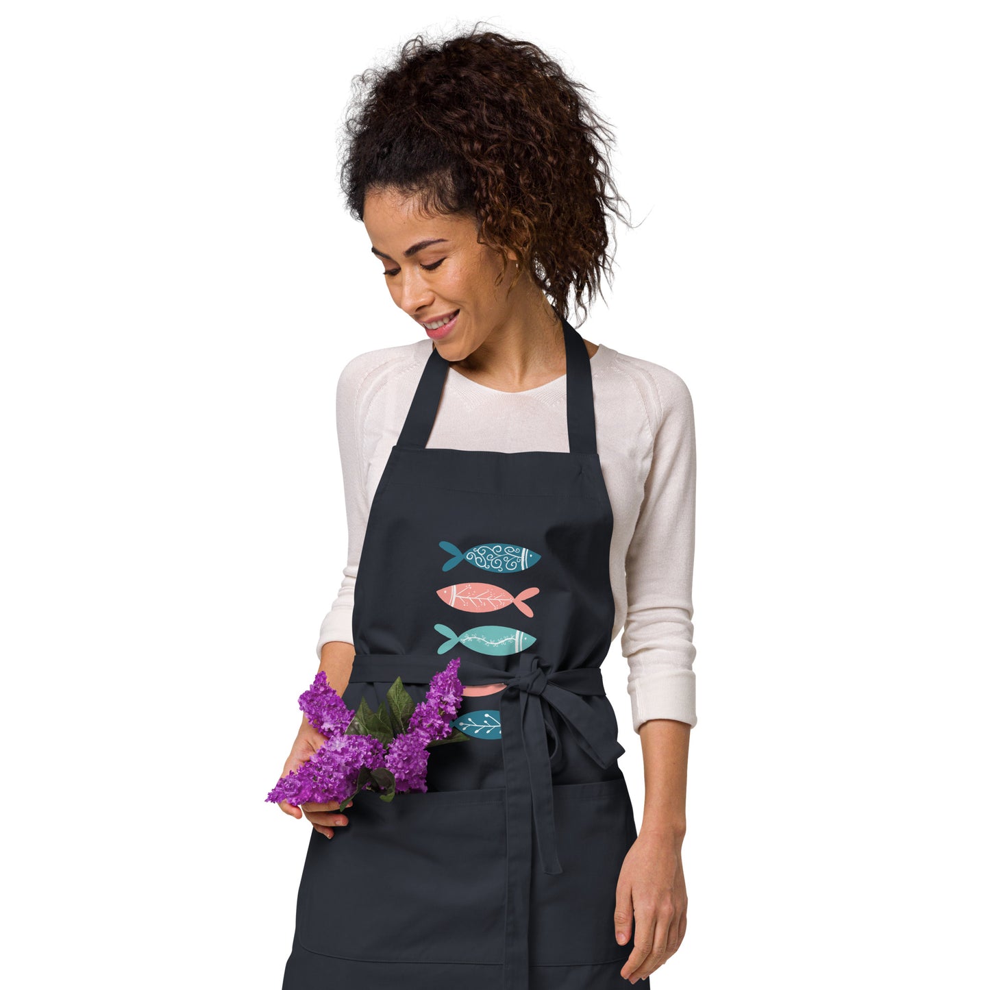 Organic cotton apron, Colorful fish