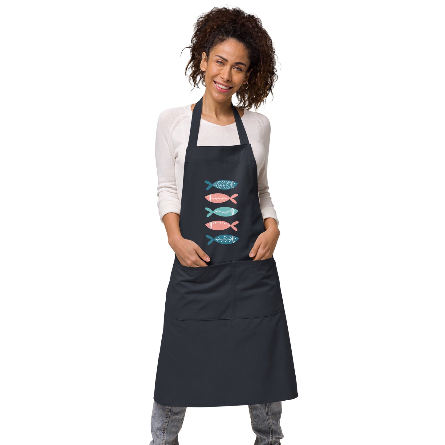 Organic cotton apron, Colorful fish