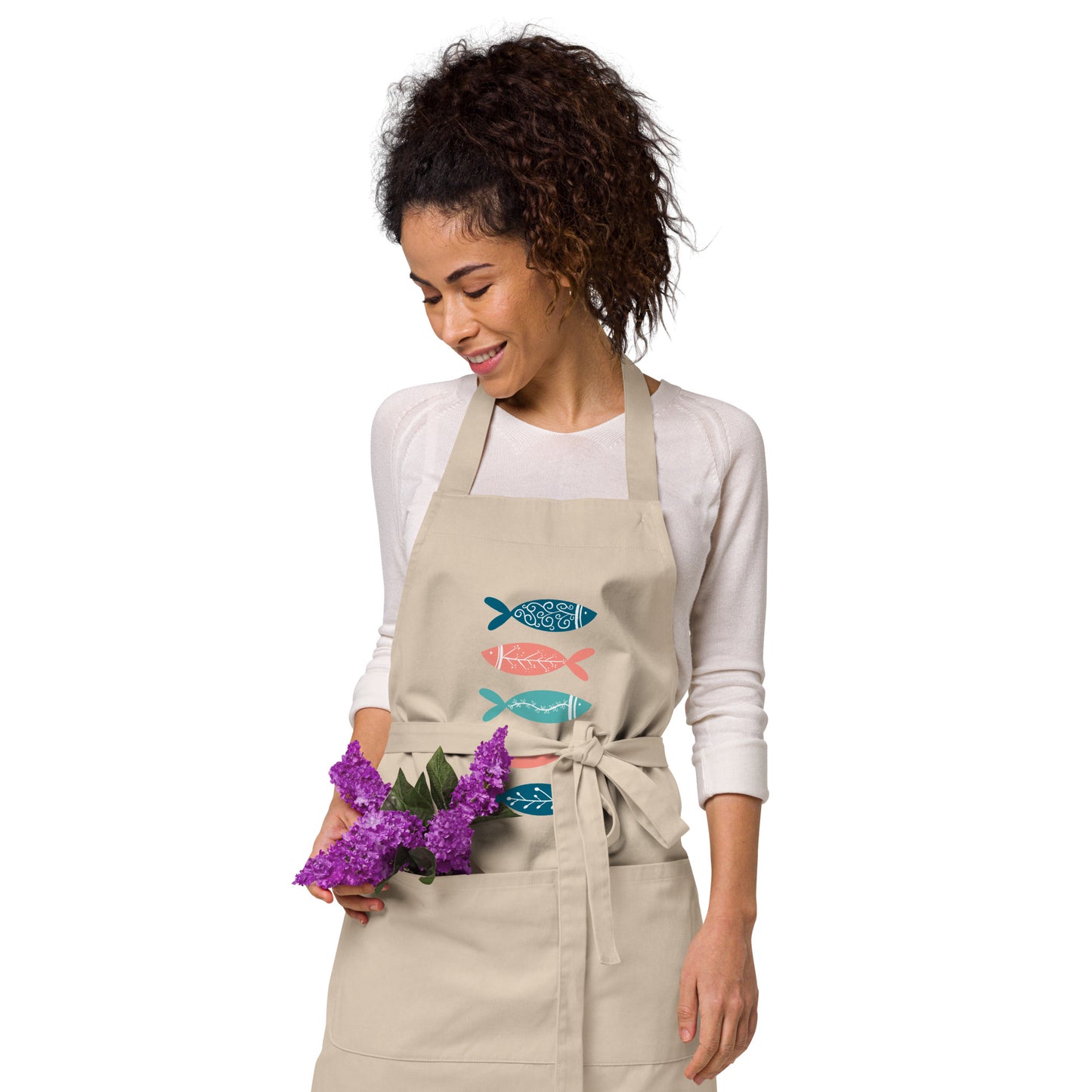 Organic cotton apron, Colorful fish