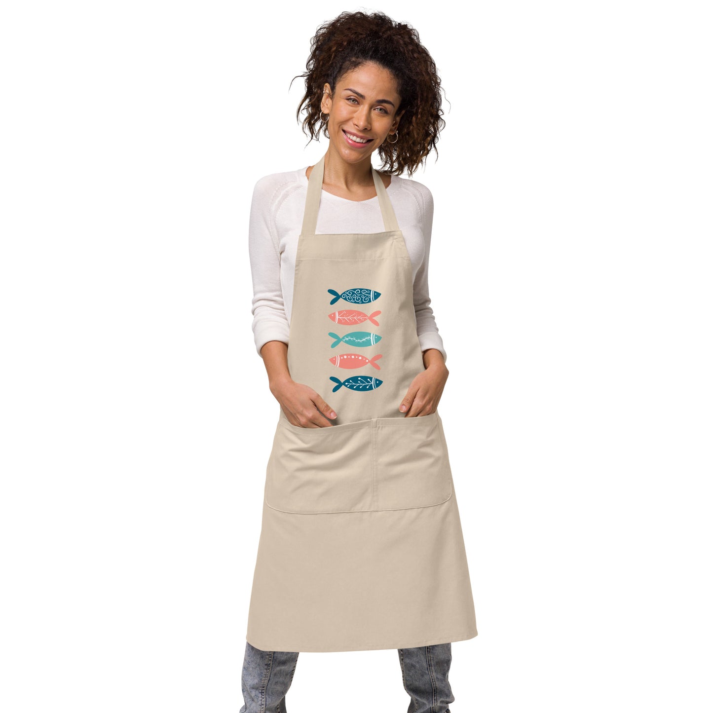 Organic cotton apron, Colorful fish