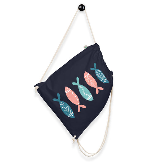 Organic cotton drawstring bag, Colorful fish
