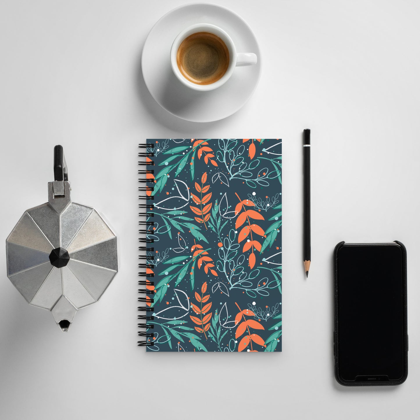 Spiral notebook, Leaves blue