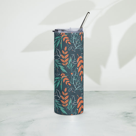 Stainless steel tumbler, Leaves blue