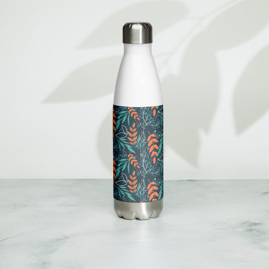 Stainless Steel Water Bottle, Leaves blue