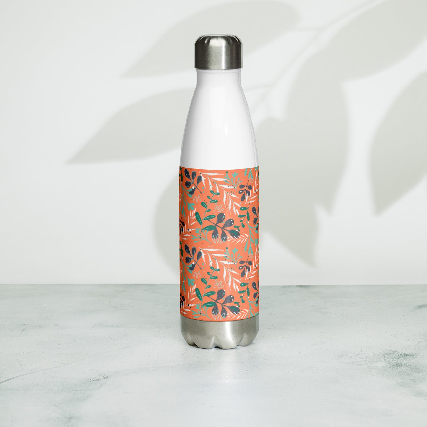 Stainless Steel Water Bottle, Leaves orange