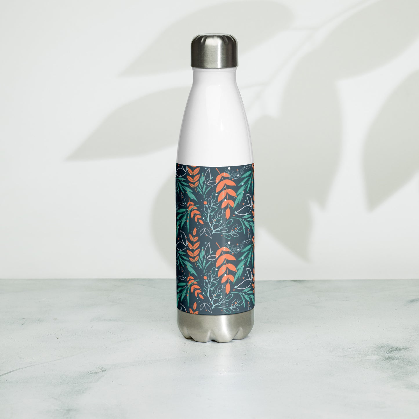 Stainless Steel Water Bottle, Leaves blue