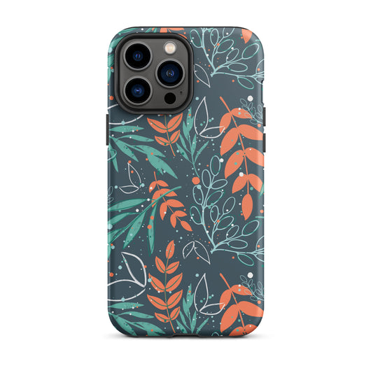 Tough iPhone case, Leaves blue