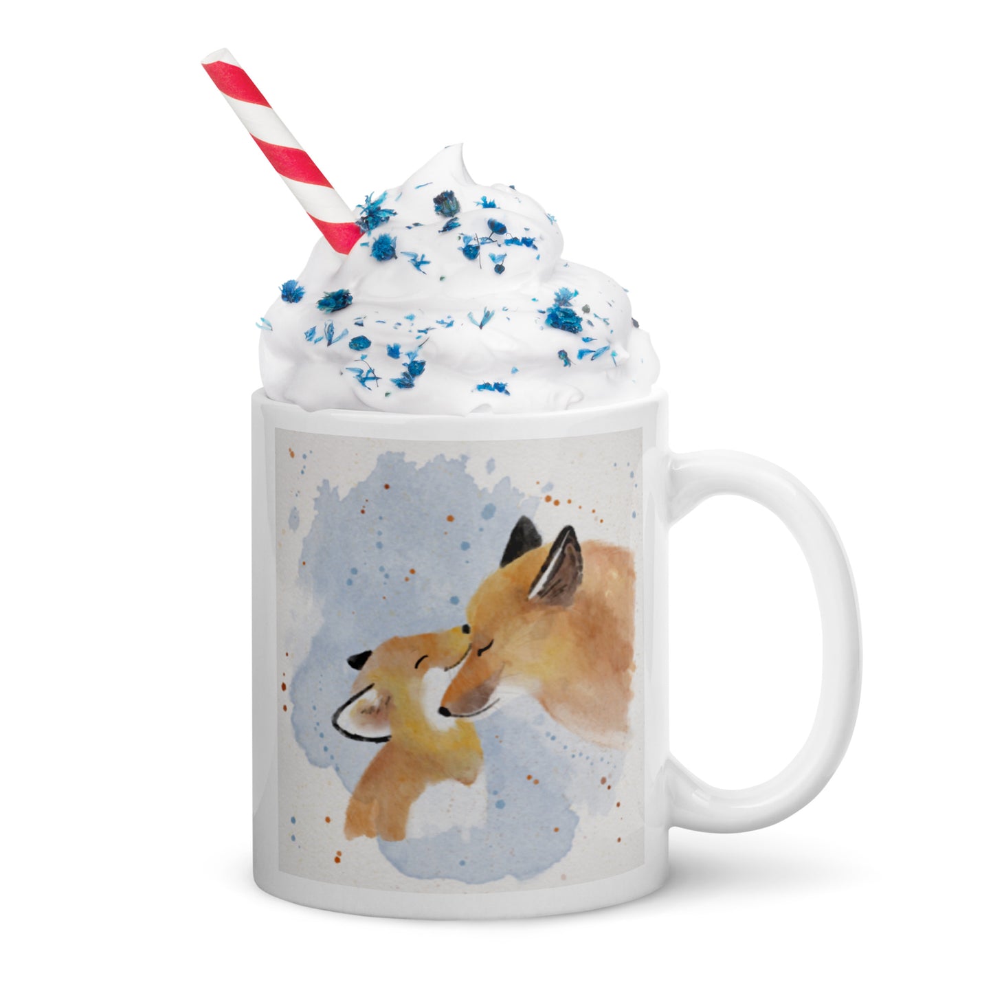 White glossy mug Foxes